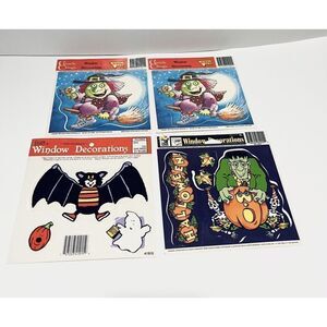 Vintage LOT OF 4 Halloween Window Decorations Reusable Static Color Clings 1995